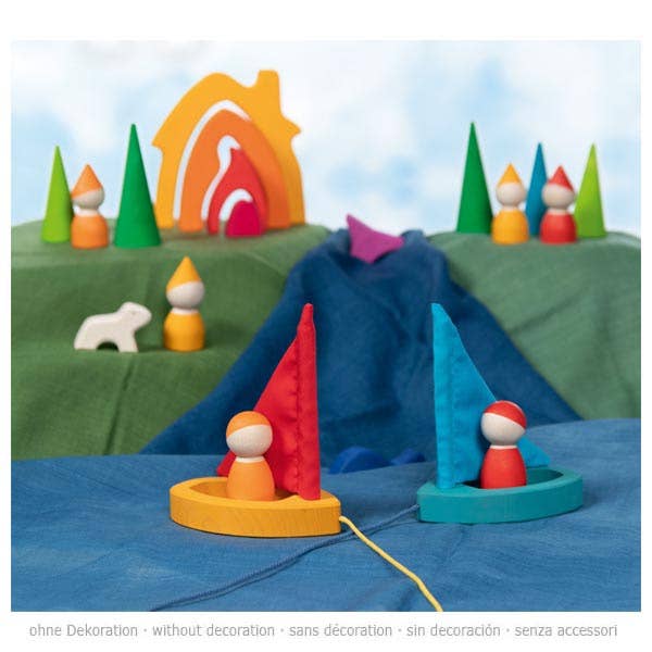 Wooden Puddle Sailboats Set - 6 Pack - goki Evolution